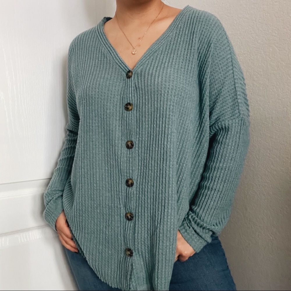 Umgee Teal Waffle Knit Sweater